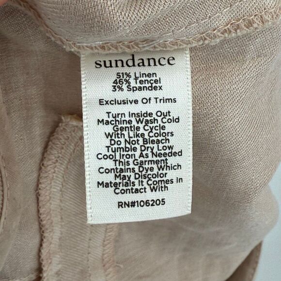 Sundance The Villa Wide Leg Crop Button Fly Linen Tencel Blend Pant Tan Women 6 - Picture 4 of 5